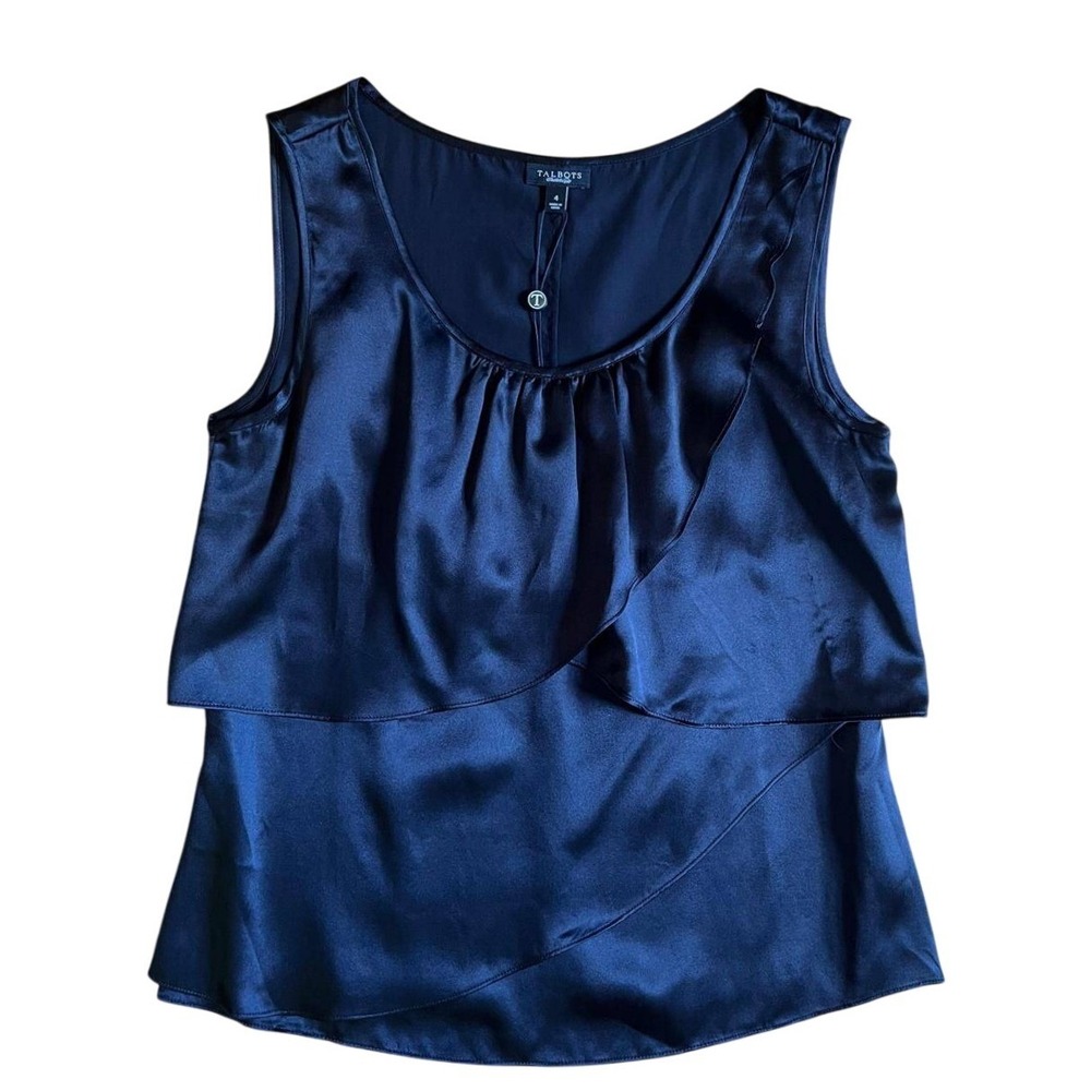 Talbots NEW Silk Sleeveless Top 4 Black Ruffle Blouse Minimalist Quiet Luxury